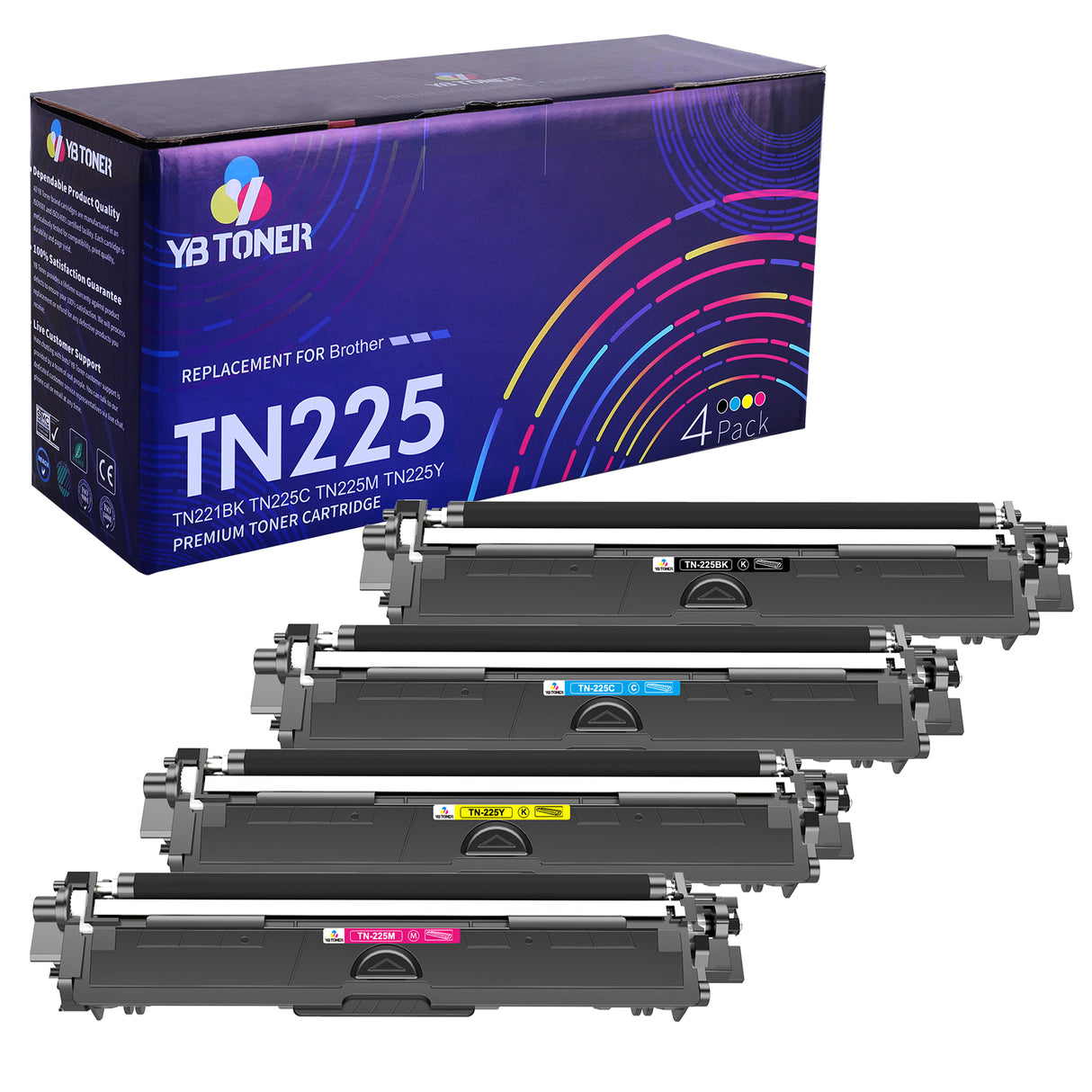 Compatible Brother TN225 Toner Cartridge Set of 4 - High Yield