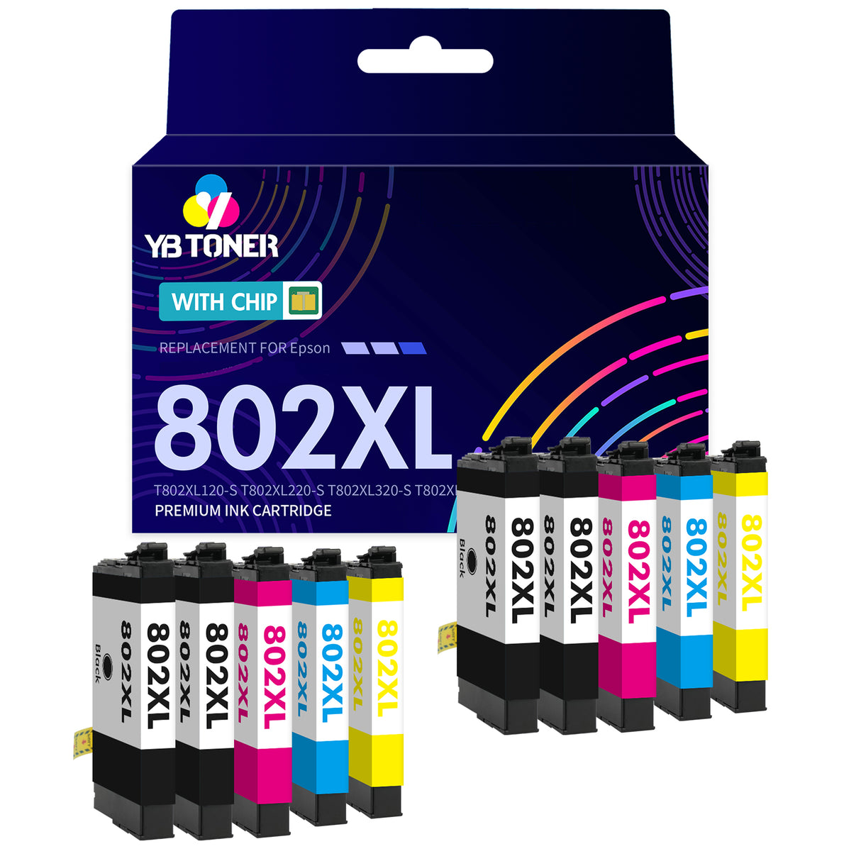 Compatible Epson 802XL Printer Ink 10-Pack - High Yield: 4 Black, 2 Cyan, 2 Magenta, 2 Yellow
