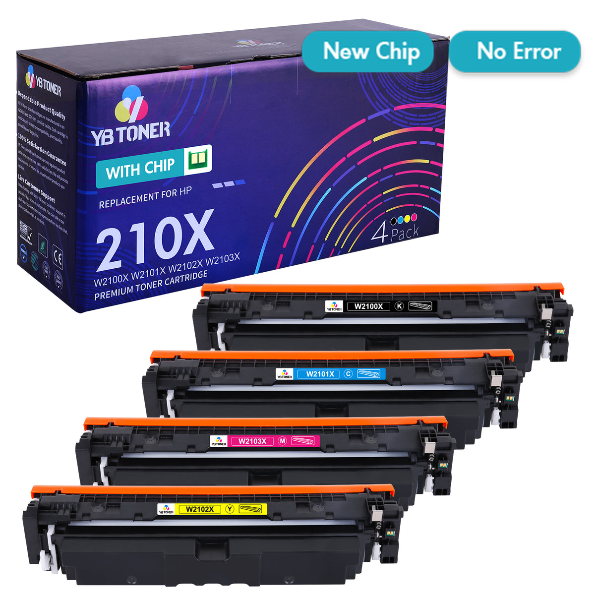 Compatible HP 210X Toner Set (Smart Chip) | W2100X W2101X W2102X W2103X | Displays Toner Levels
