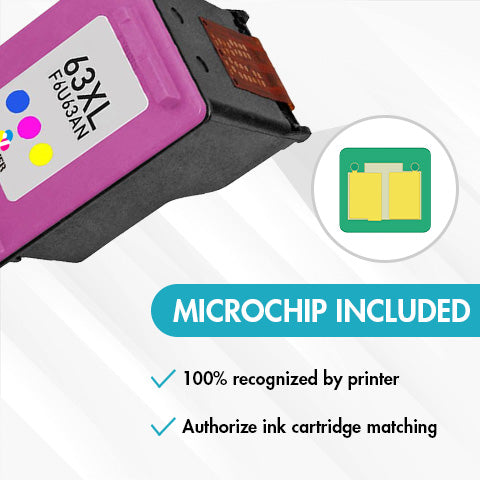 HP 63XL Tri-color Ink Cartridge Replacement(F6U63AN) - With Chip - High Yield - Firmware Safe