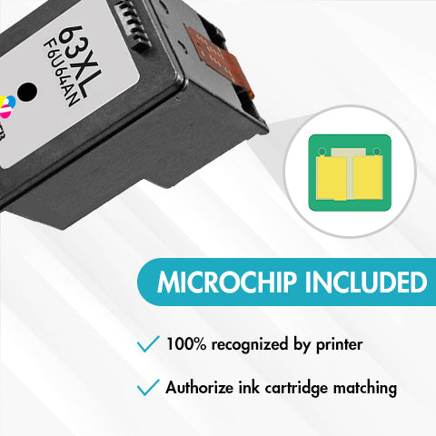 HP 63XL Black Ink Cartridge Replacement (F6U64AN) - With Chip - High Yield - Firmware Safe
