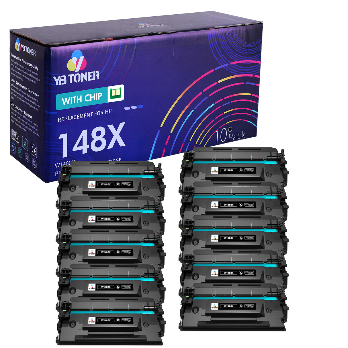 Replacement HP 148X Toner 10-Pack Set (Smart Chip) | Displays Toner Levels