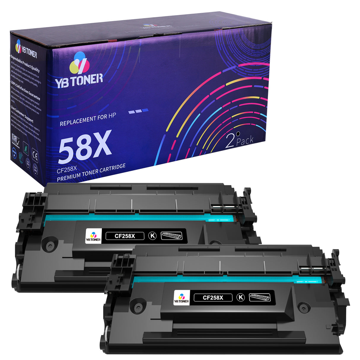 (No Chip) CF258X Toner - Compatible HP 58X Toners 2-Pack