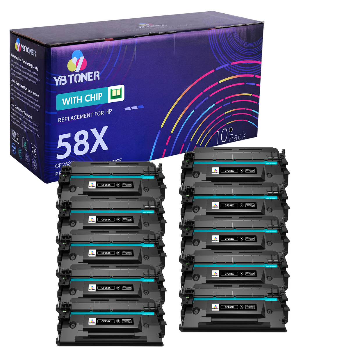 CF258X - Compatible HP 58X Black LaserJet Toner Cartridges 10-Pack (With Chip)