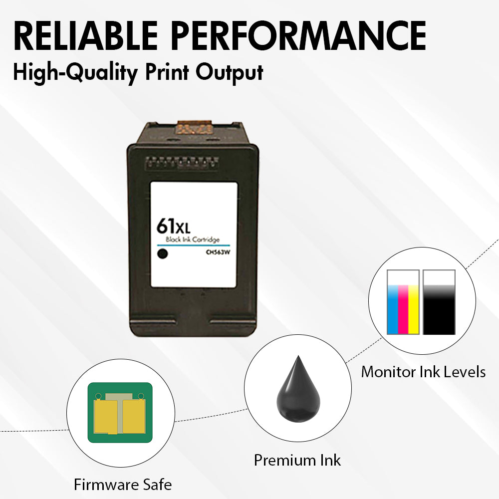Replacement HP 61XL Black Ink Cartridge – With Chip – High Yield – CH563WN – Firmware Safe