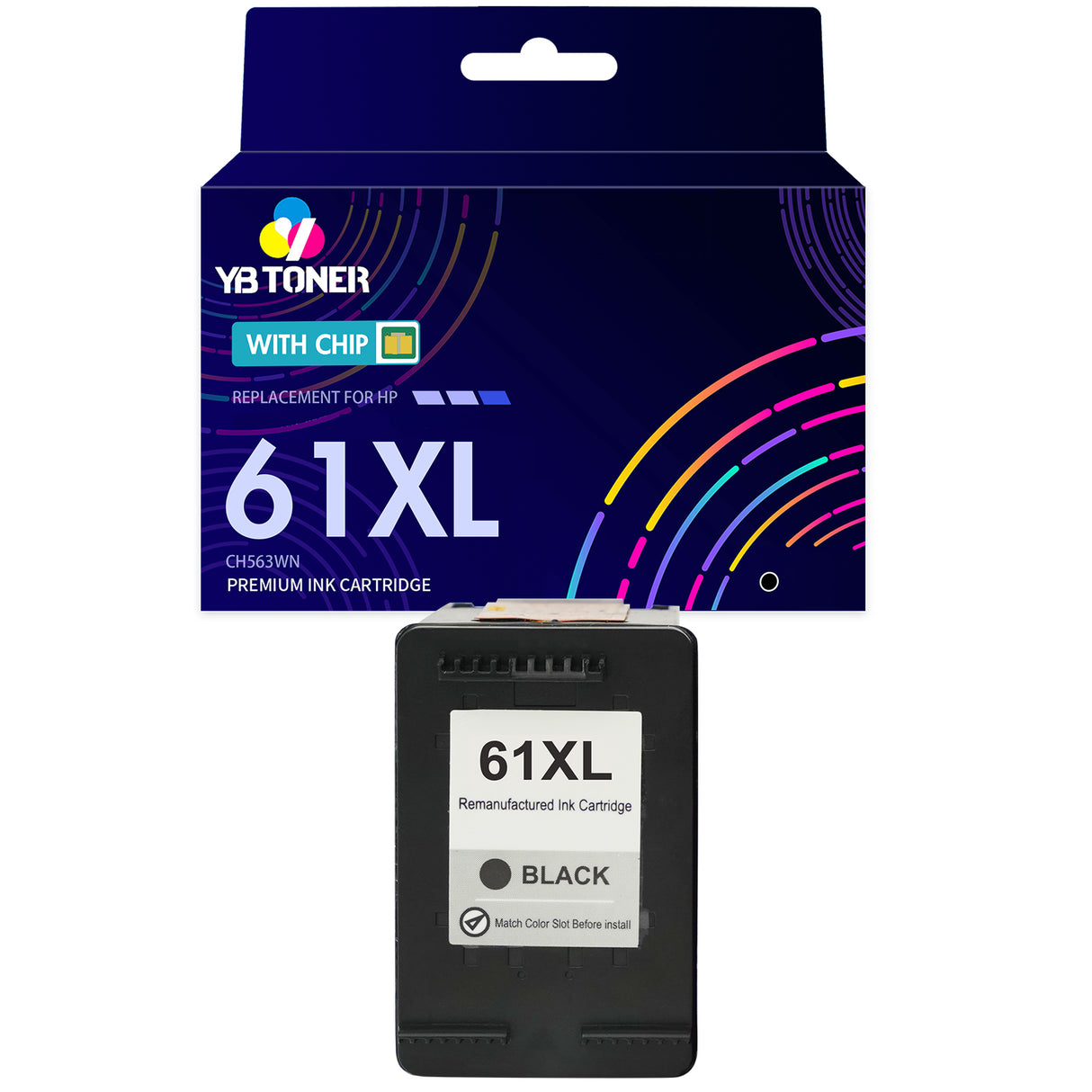 Replacement HP 61XL Black Ink Cartridge – With Chip – High Yield – CH563WN – Firmware Safe