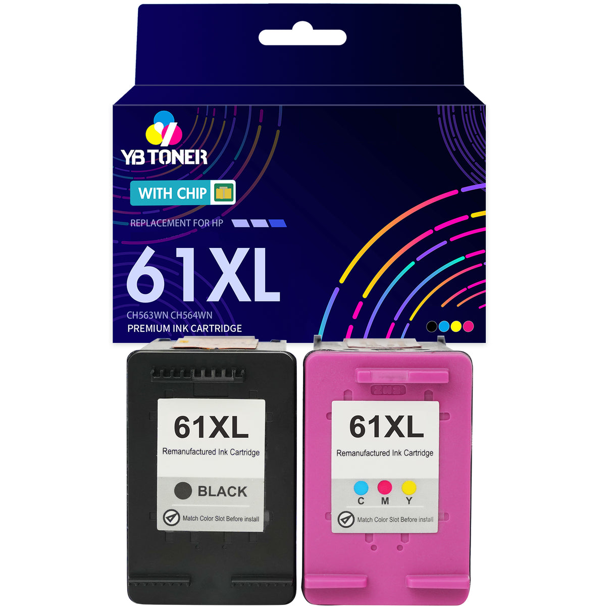 Replacement HP 61XL Ink Cartridge 2-Pack – High Yield (1 Black & 1 Tri-Color) – Firmware Safe