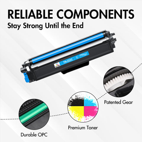 Brother TN223 Toner Set | TN-223BK/C/M/Y 4-Pack for Brother MFC-L3770CDW HL-L3270CDW HL-L3290CDW