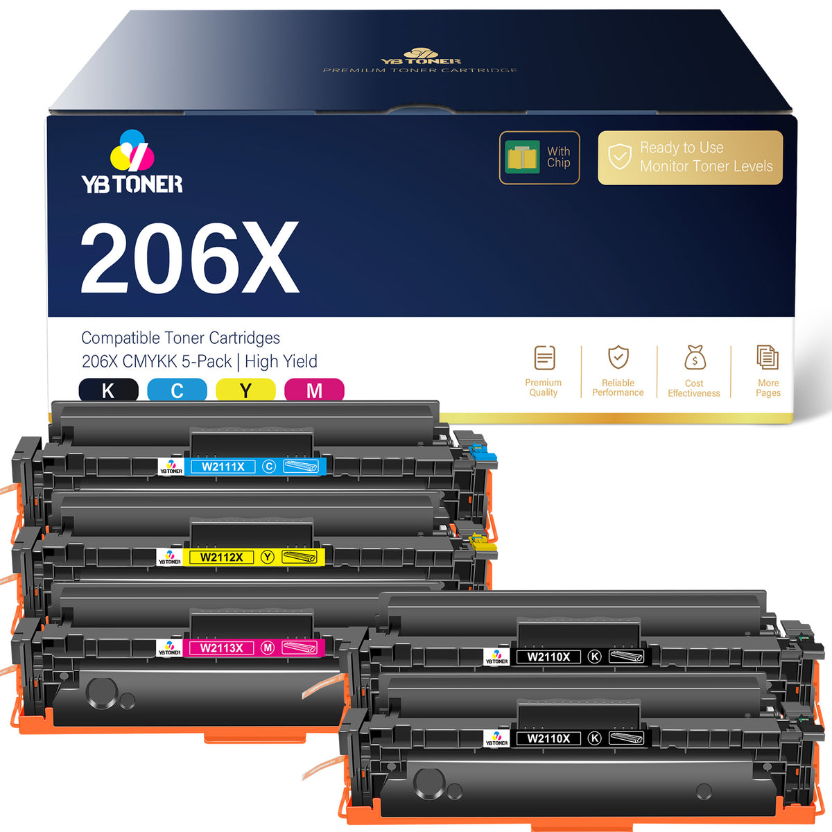 Compatible HP 206X Toner Set (With Chip) High-Yield Capacity | Displays Toner Levels