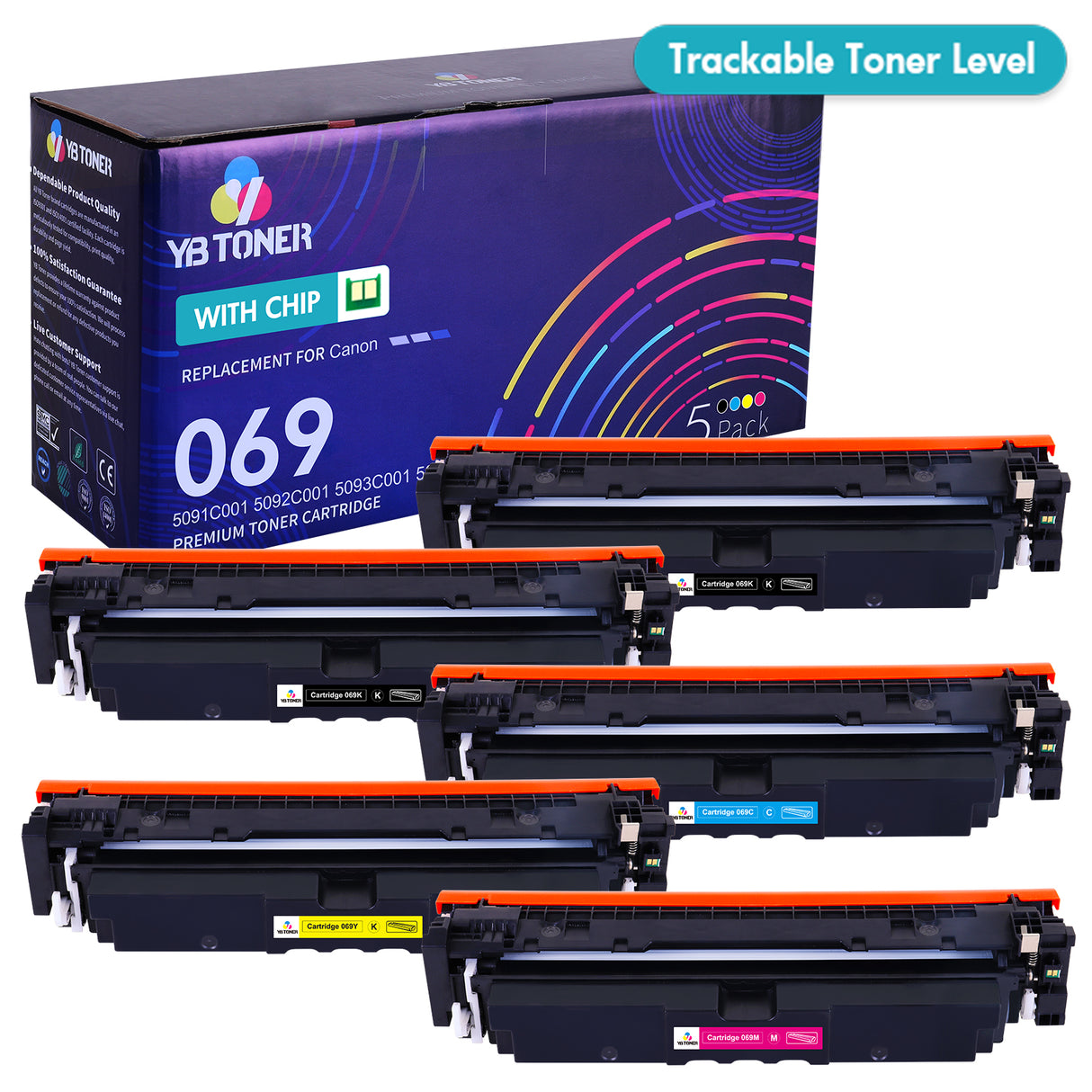 Compatible Canon 069 Toner Cartridge Set - KCMY - With Chip - Display Toner Levels