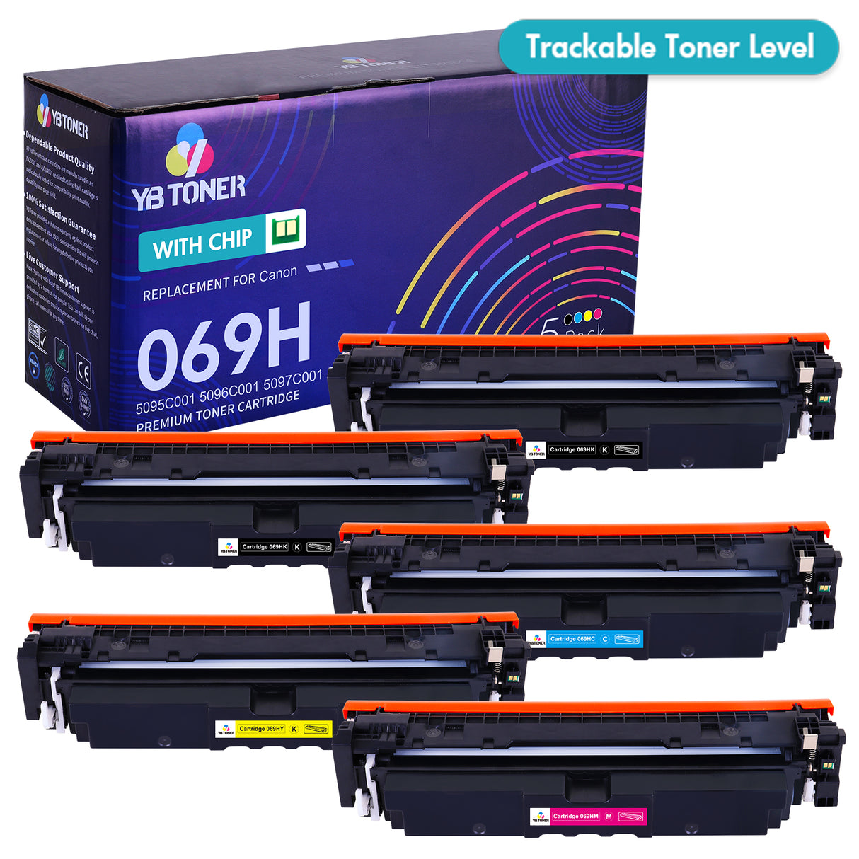 Compatible Canon 069H Toner Cartridge Set - KCMY - High Yield - Display Toner Levels