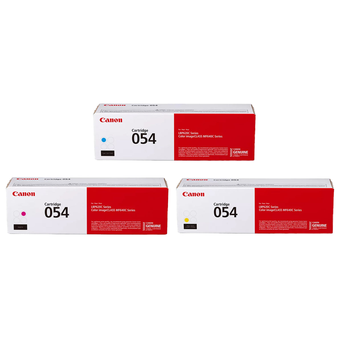 Original Canon 054 and 054H Color Toner Cartridges – Cyan, Magenta & Yellow 3-Pack