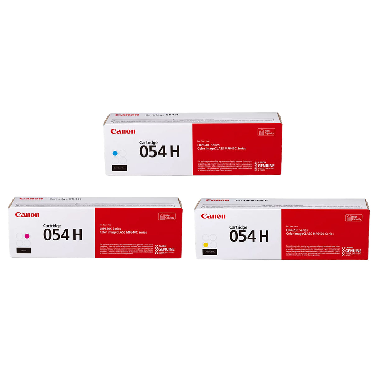 Original Canon 054 and 054H Color Toner Cartridges – Cyan, Magenta & Yellow 3-Pack