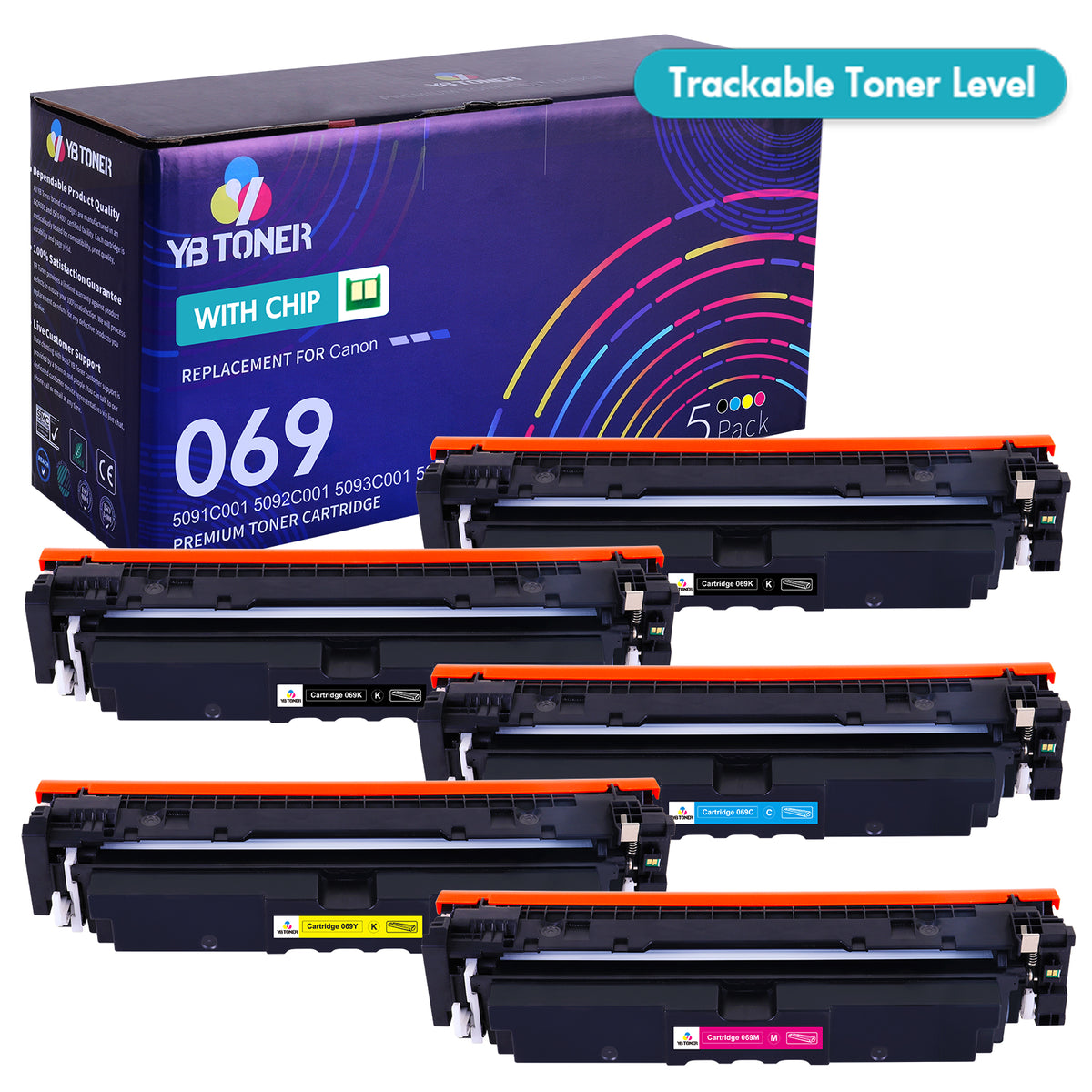 Compatible Canon 069 Toner Cartridge Set - KCMY - With Chip - Display Toner Levels