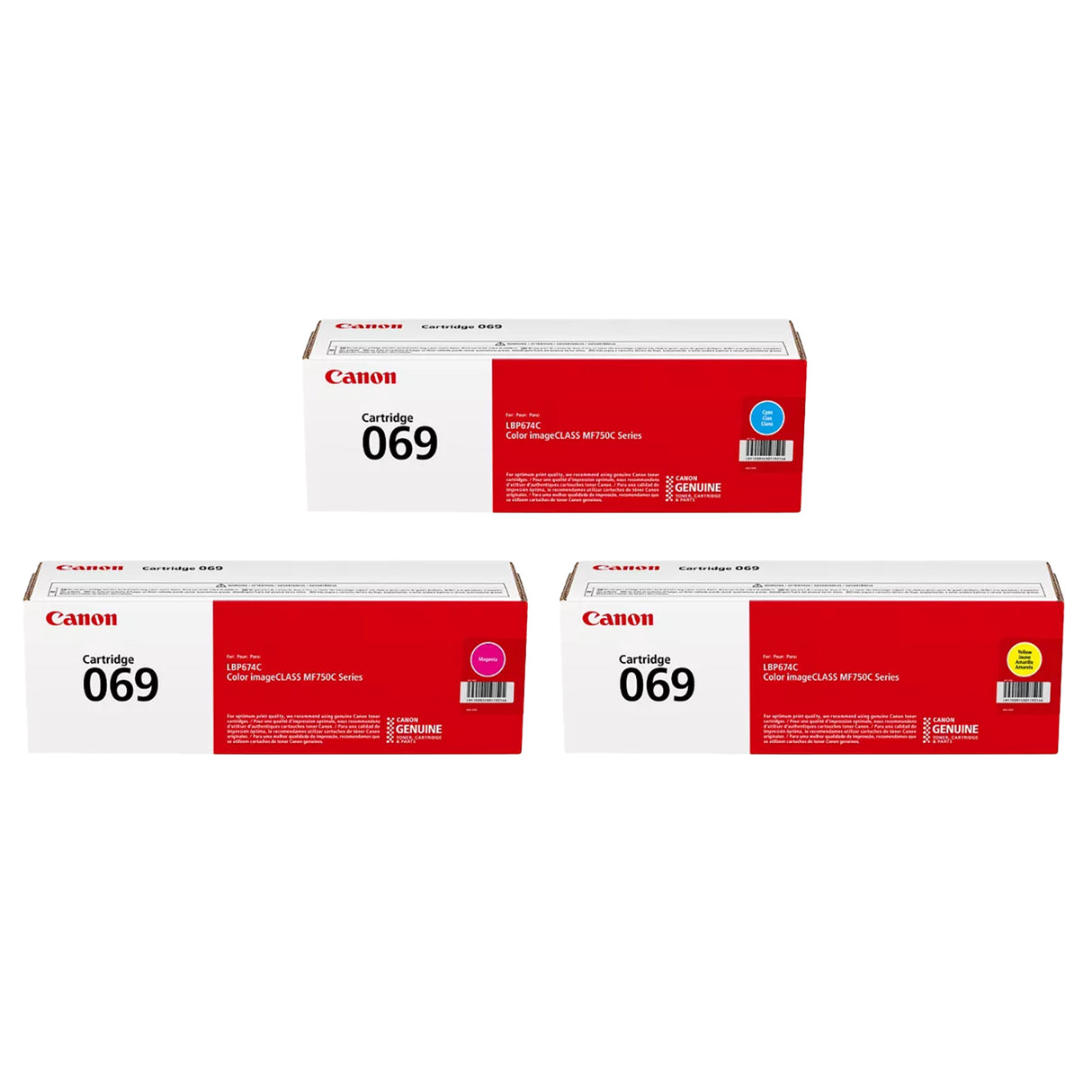 Original Canon 069 and 069H Color Toner Cartridges – Cyan, Magenta & Yellow 3-Pack