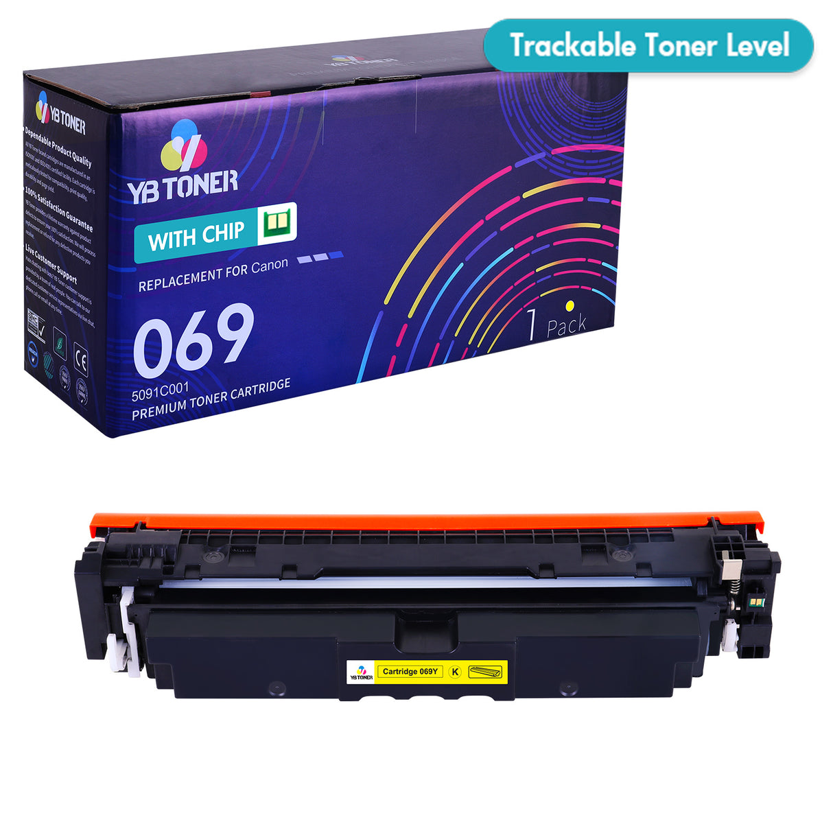Compatible Canon 069 Yellow Toner Cartridge - Standard Yield - 5091C001 - Displays Toner Level