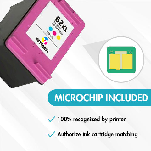 Replacement HP 62XL Ink Cartridge Combo Pack of 2 - With Chip - High Yield (1 Black & 1 Tri-Color) - Firmware Safe