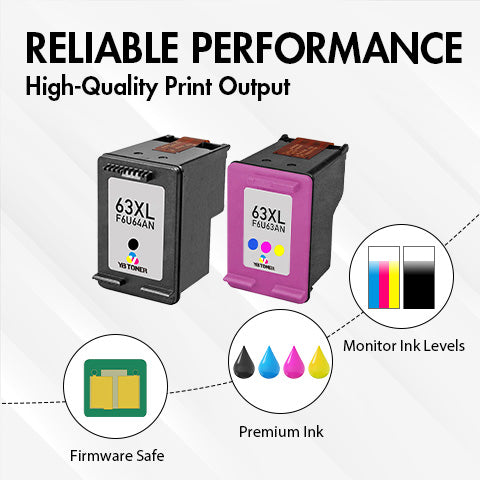 HP Ink 63XL Replacement 5-Pack - With Chip - High Yield (3 Black & 2 Tri-Color) - Firmware Safe