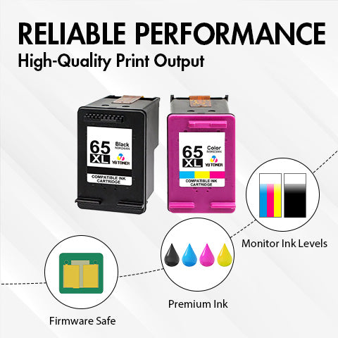 Replacement HP 65XL Ink Cartridge Combo Pack of 5 - With Chip - High Yield (3 Black & 2 Tri-Color) - Firmware Safe