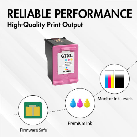 Replacement HP 67XL Color Ink Cartridge - With Chip - High Yield - 3YM58AN - Firmware Safe