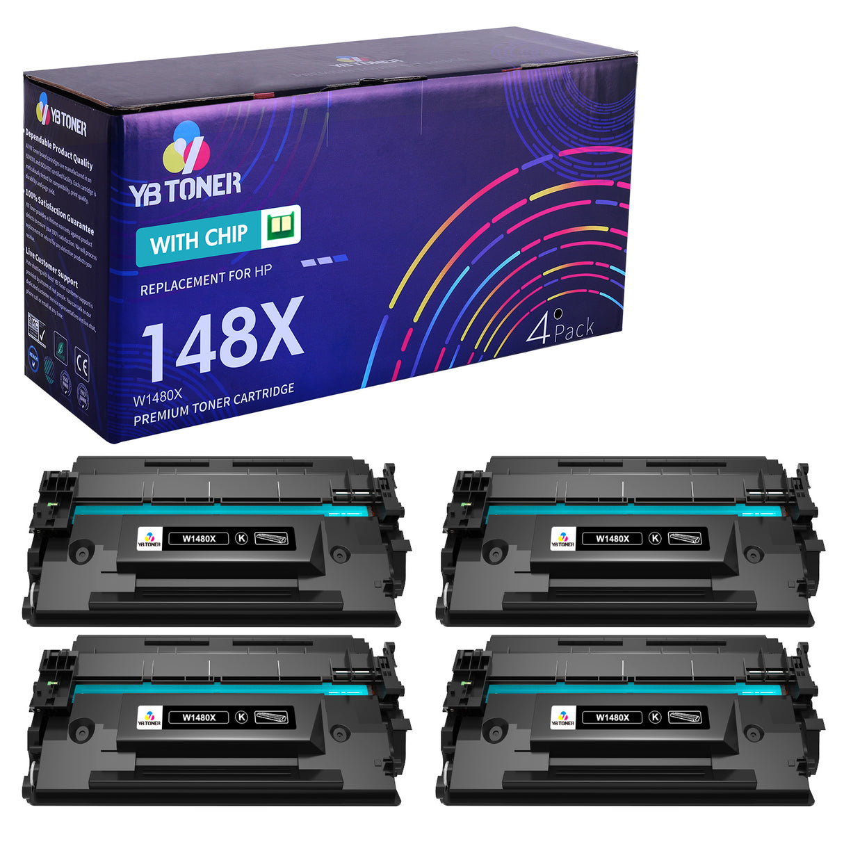 Replacement HP 148X Toner 4-Pack Set (Smart Chip) | Displays Toner Levels