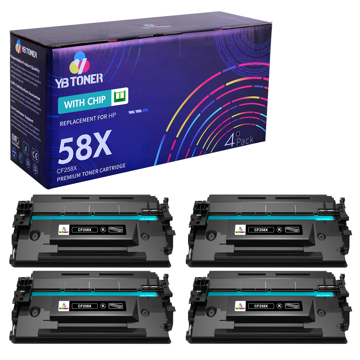 Compatible HP CF258X Toner Cartridges 4-Pack (With Smart Chip) | Displays Toner Levels