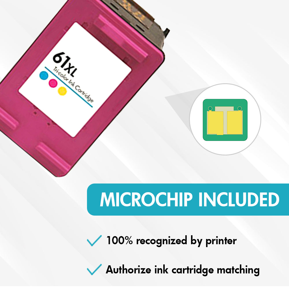 Replacement HP 61XL Color Ink Cartridge – With Chip – High Yield – CH564WN – Firmware Safe