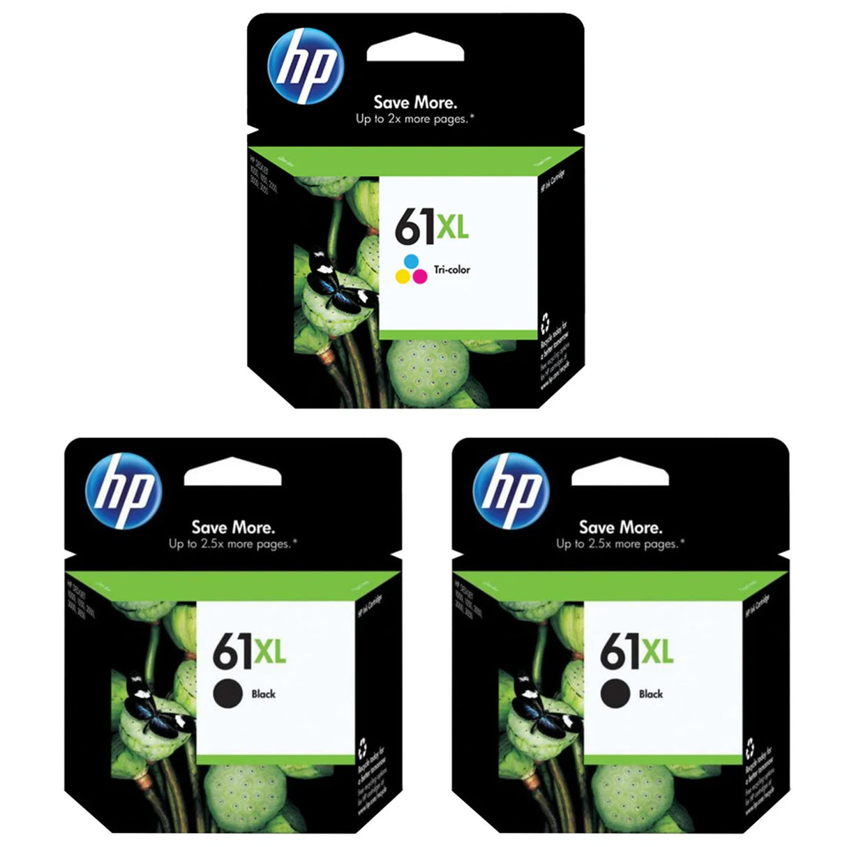 Original Printer Cartridge HP 61XL Ink 3-Pack - High Yield - 2 Black & 1 Tri-Color