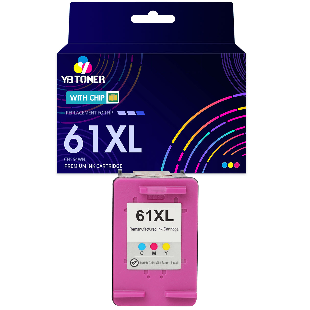 Replacement HP 61XL Color Ink Cartridge – With Chip – High Yield – CH564WN – Firmware Safe