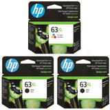 Original HP 63XL Ink Cartridges 3-Pack - High Yield - 2 Black & 1 Tri-Color