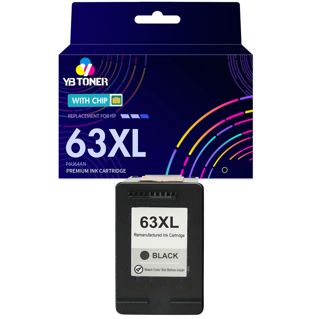 HP 63XL Black Ink Cartridge Replacement (F6U64AN) - With Chip - High Yield - Firmware Safe