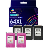 Replacement HP Ink 64XL Combo Pack of 5 - With Chip - High Yield (3 Black & 2 Tri-Color) - Firmware Safe