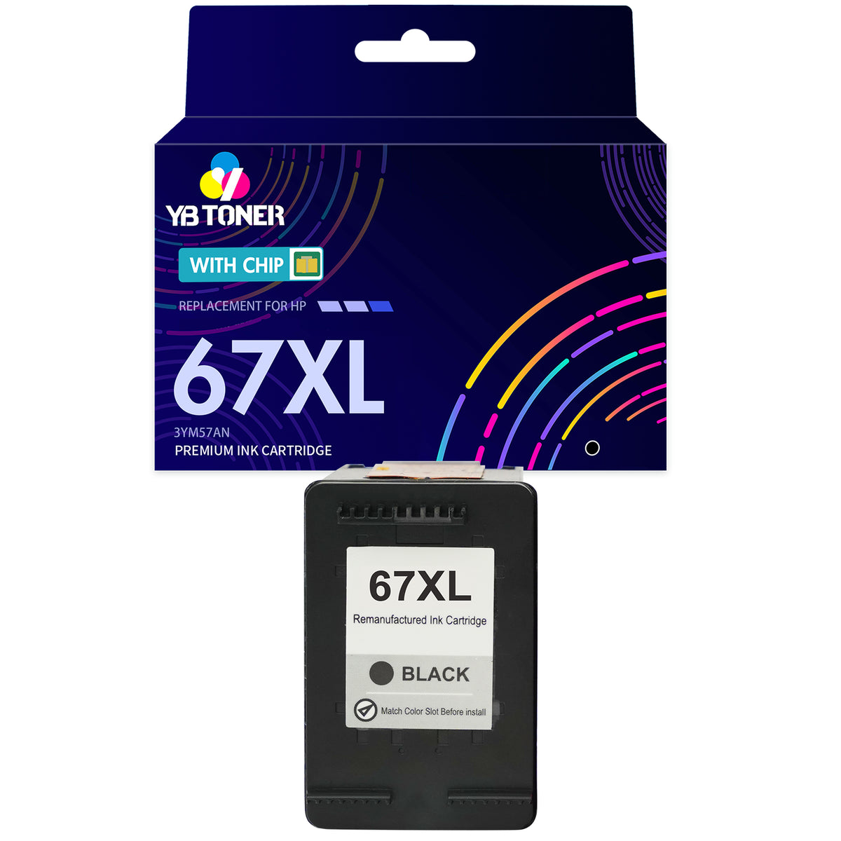 Firmware-Safe HP 67XL High-Yield Black Ink Cartridge Replacement - 3YM57AN