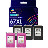 Replacement HP 67XL Combo Pack of 5 - With Chip - High Yield (3 Black & 2 Tri-Color) - Firmware Safe