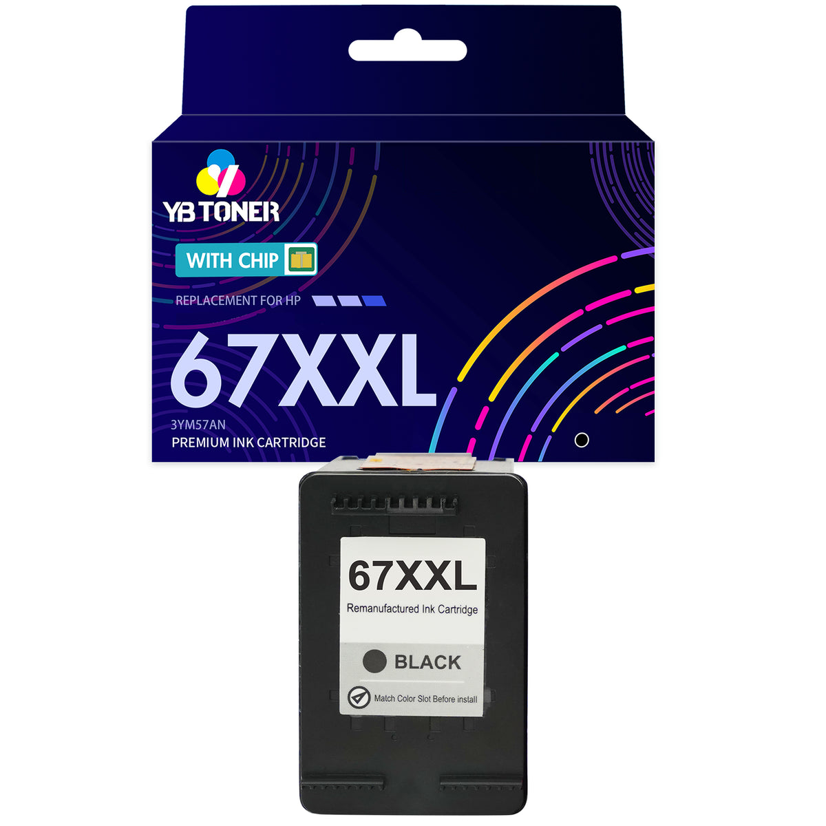 Firmware-Safe HP 67XXL Black Ink Cartridge Replacement - With Chip - Ultra High Yield