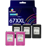 Replacement HP 67XXL Cartridge Combo Pack of 5 - With Chip - Ultra High Yield (3 Black &amp; 2 Tri-Color) - Firmware Safe