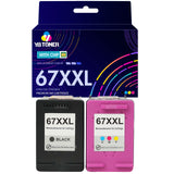 Replacement HP 67XXL Ink Cartridges Combo Pack of 2 – With Chip – Ultra High Yield (1 Black & 1 Tri-Color) - Firmware Safe