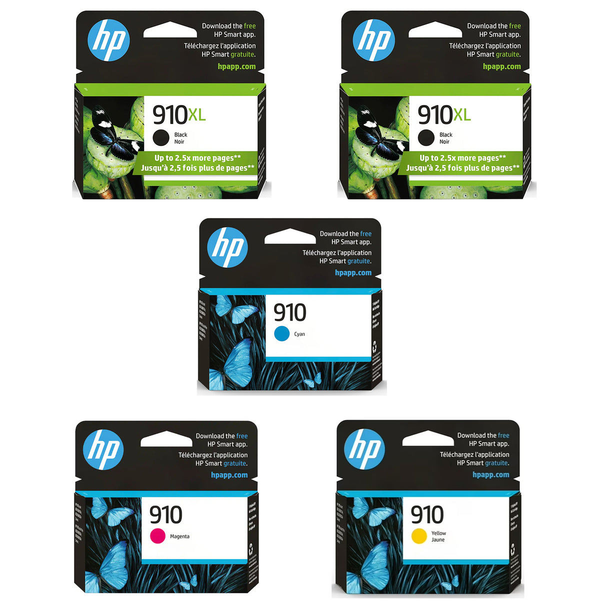 Original HP 910 Ink Cartridges Combo Pack of 5 - Standard Yield