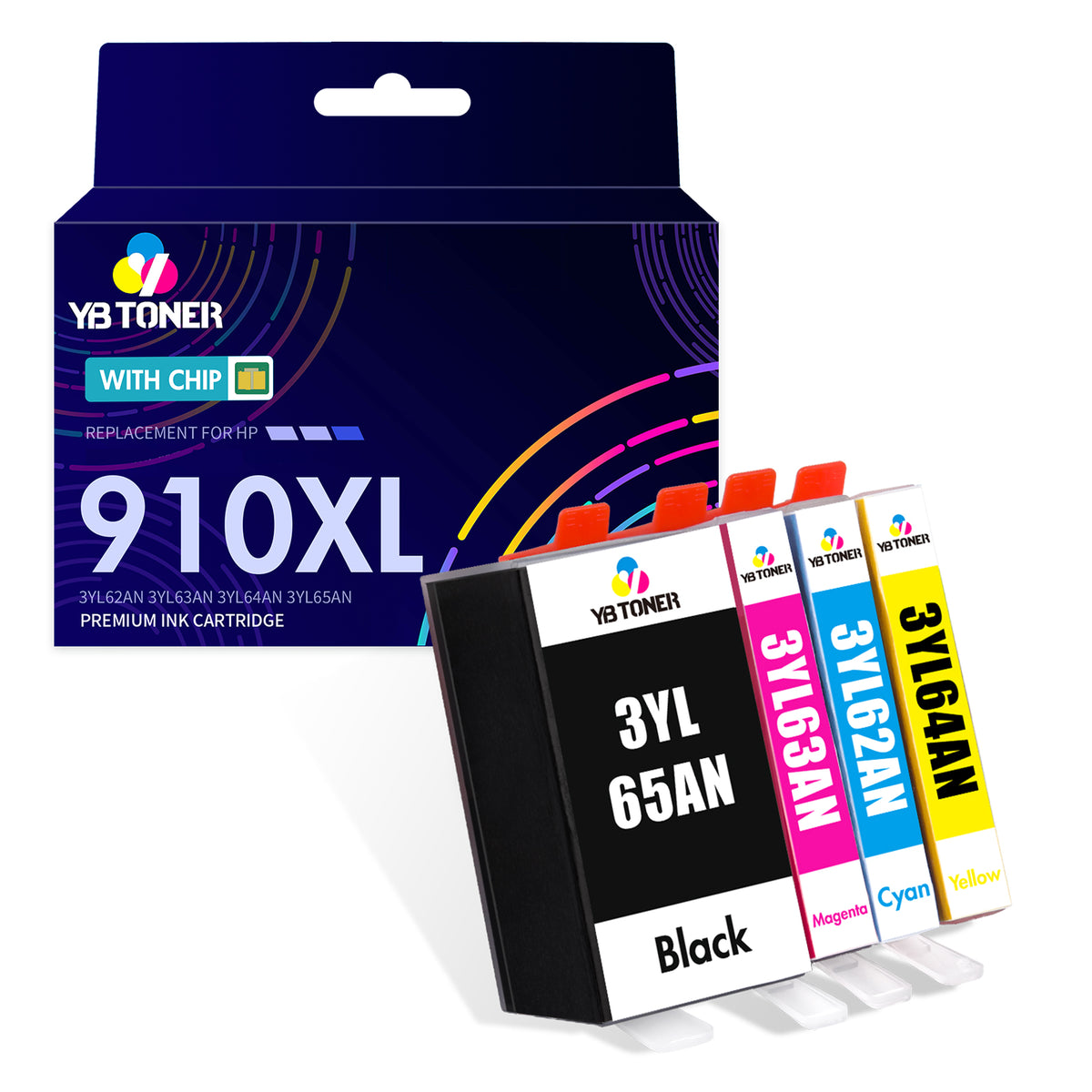 Replacement HP 910XL Ink Cartridges Combo Pack of 4 - With Smart Chip