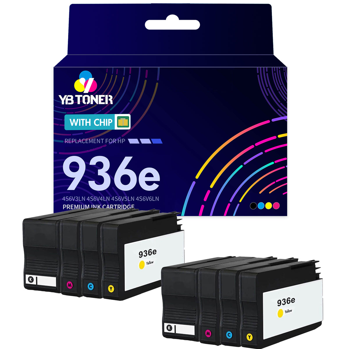 Compatible HP 936e 936XL Ink Cartridge Combo Pack of 8 – With Chip – High Yield