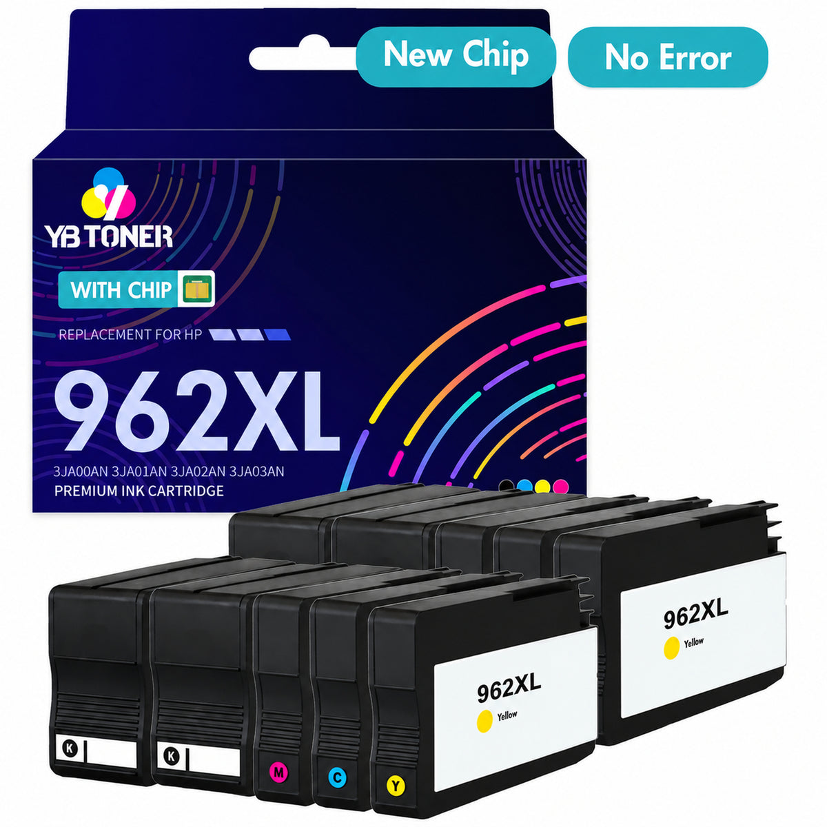 Replacement HP 962XL Ink Cartridge Combo Pack of 4 - With Upgraded Chip - Firmware Safe