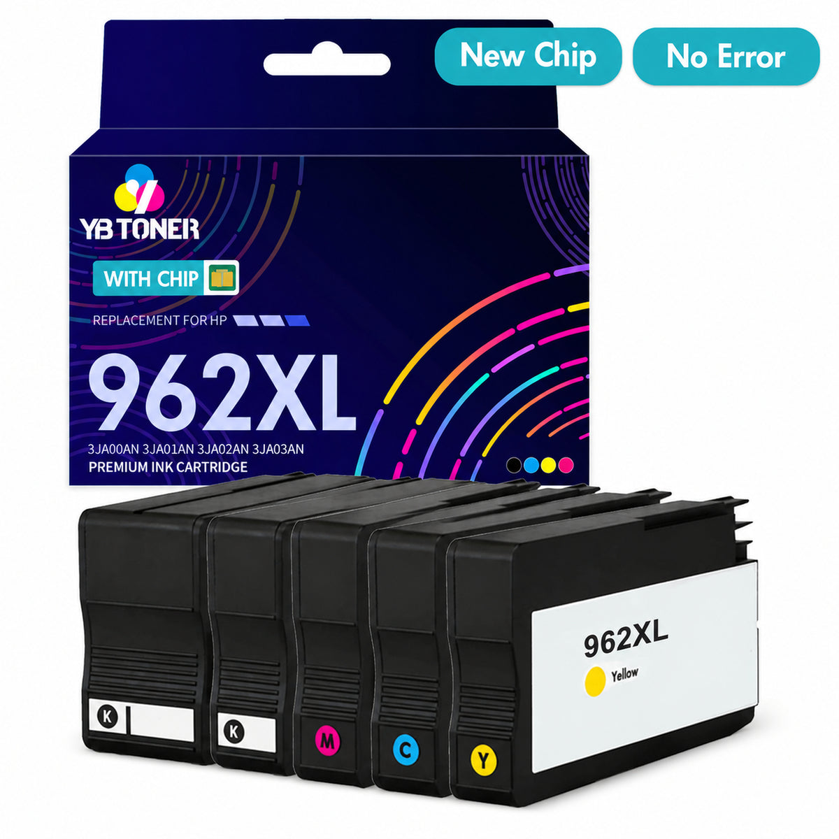 Replacement HP 962XL Ink Cartridge Combo Pack of 5 - With Upgraded Chip - Firmware Safe
