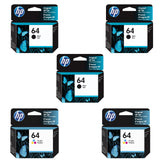 Original HP Ink 64 Combo Pack of 5 - Standard Yield - 3 Black & 2 Tri-Color