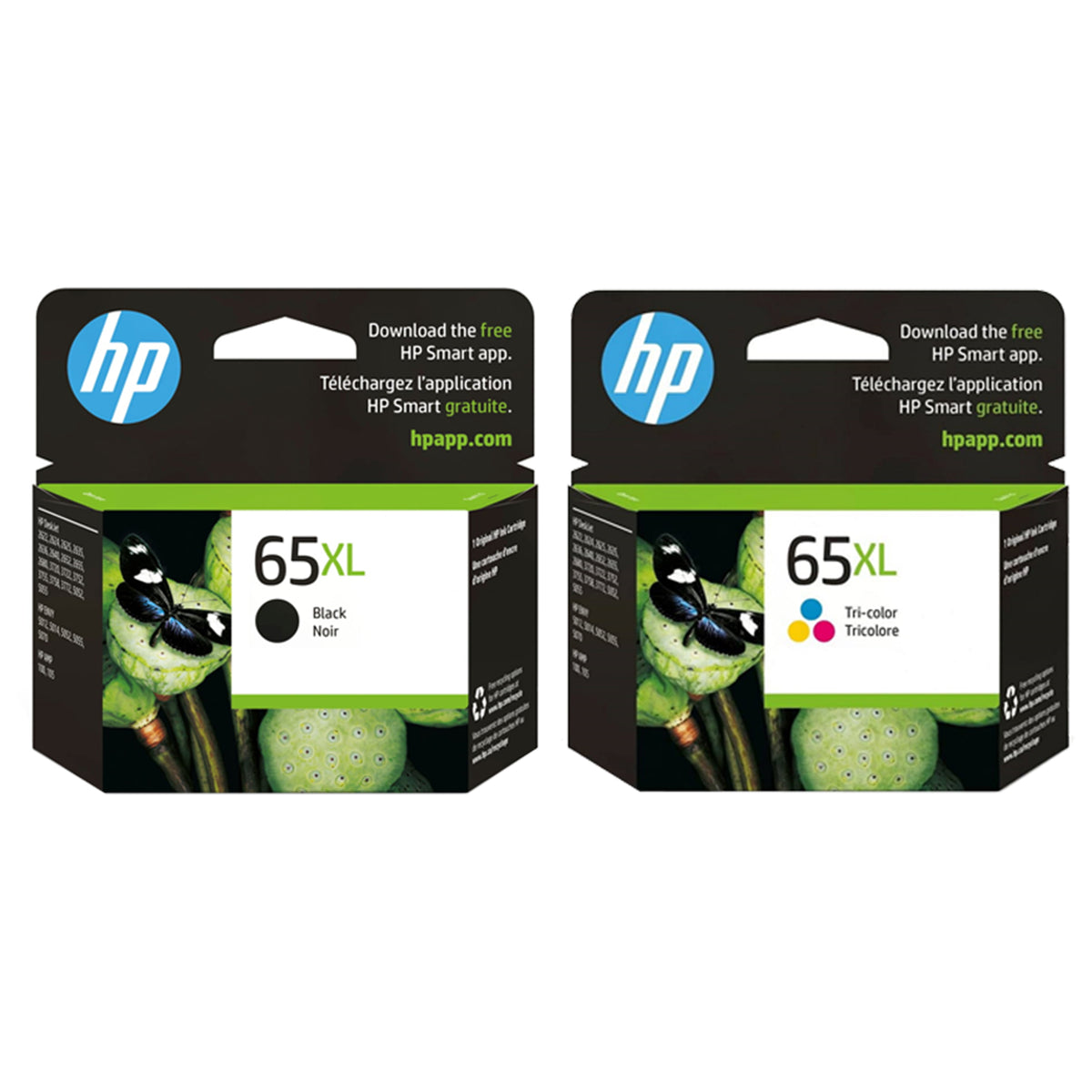 Original HP 65XL Ink Combo Pack of 2 - High Yield - 1 Black & 1 Tri-Color
