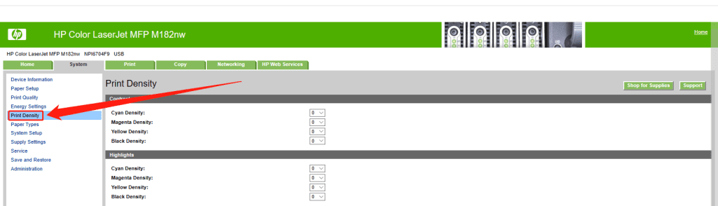 find print density settings