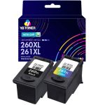 Replacement Canon 260XL 261XL Ink Cartridges 2-Pack - High Yield: 1 PG-260XL Black & 1 CL-261XL Tri-color