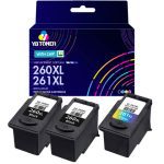 Replacement Canon Ink 260XL 261XL Cartridges 3-Pack - High Yield: 2 PG-260XL Black & 1 CL-261XL Tri-color