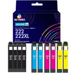 Compatible Epson 222XL Black & Epson 222 Color Ink 10-Pack: 4 XL Black, 2 Standard Cyan, Magenta, Yellow