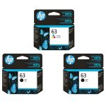 Original HP 63 Ink Cartridges 3-Pack - Standard Yield - 2 Black & 1 Tri-Color